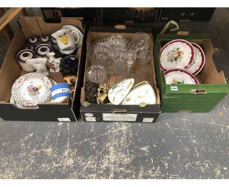 A Paris porcelain dessert set, two Dresden plates, storage jars, two brass door knockers, decorative and useful ceramics and 