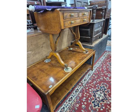 A yew wood large coffee table and a similar small sofa table.