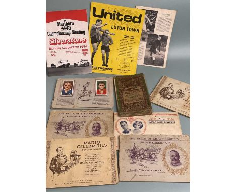 A collection of cigarette cards, an Oxford and Swindon Ordnance Survey map, a Silverstone 1984 programme, and an Oxford Unite