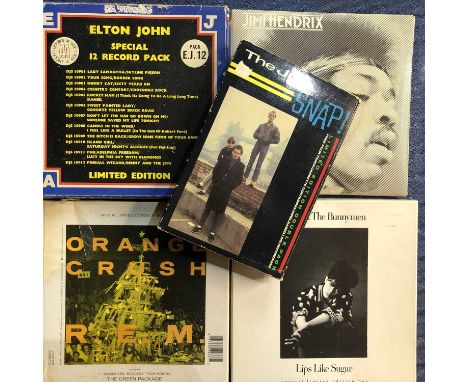 14 x 7" Single Record Boxed Ltd Editions + 2 Cassette Releases: Elton John 12 record pack E.J. 12, Jimi Hendrix 6 singles pac