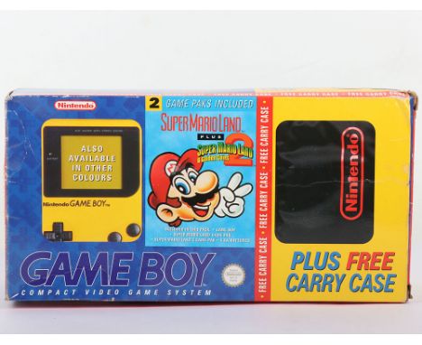 Vintage Nintendo Gameboy boxed with carry Case Super Mario Land Edition. Model no. DMG-01 Yellow. Includes poster, instructio