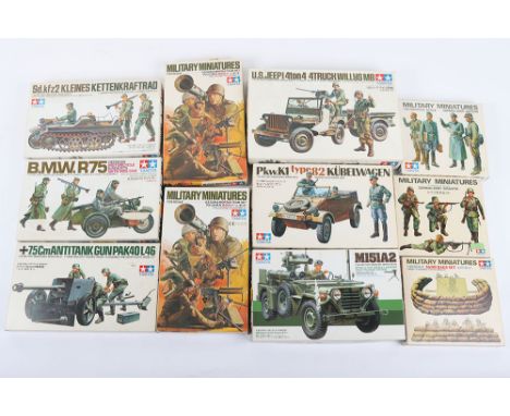 Quantity of Tamiya Military Model Kits, All new unused in box. Including Military Miniatures 1:35 scale, U.S. Jeep Truck Will