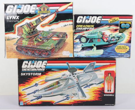 Three Vintage Gi Joe Action Force Vehicles Boxed Hasbro. Including Skystorm near complete missing figure and front gun, Lynx 