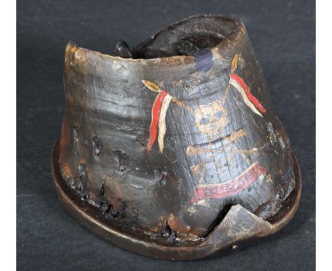 A 19th Century Victorian British Cavalry 17th Lancers horse hoof with regimental artwork. The hand painted illustrations depi