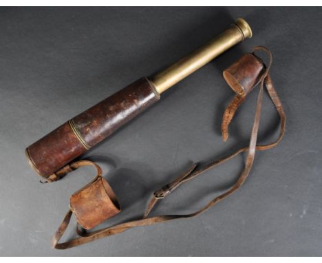 A WWI First World War British Army issue MKIII field / sniping brass and leather cased telescope. The 3 draw telescope for Lo