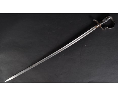 A 19th Century German Army Officers 1880 pattern dress sword. The sword with dove head pommel, wire bound grip, stirrup hilt 