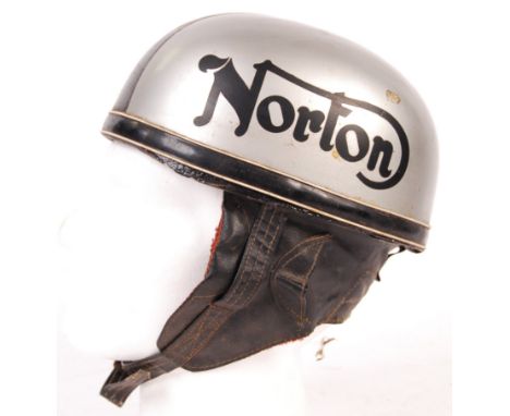 A vintage 1960s Stadium Ltd made ' The Cruiser ' motorcycle helmet. Decorated in period ' Norton ' motorcycle livery. Complet