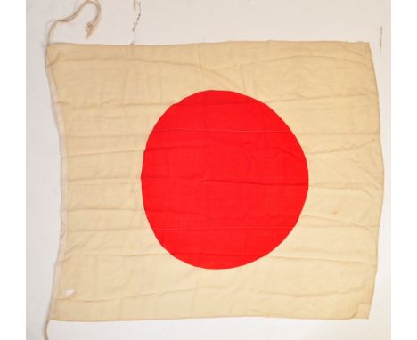 A WWII Second World War Imperial Japanese Army flag. Linen construction with rectangular white banner bearing a crimson-red c