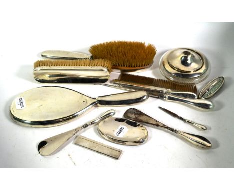 A collection of silver for the dressing-table, some pieces by William Aitken, Birmingham, each piece plain, including: a hair