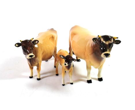 Beswick Cattle Comprising: Jersey Bull Ch.''Dunsley Coy Boy'', model No. 1422, Jersey Cow Ch. ''Newton Tinkle'', model No. 13