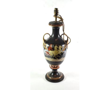 A 19th century Staffordshire twin-handled vase converted into a lamp (adapted for electricity)