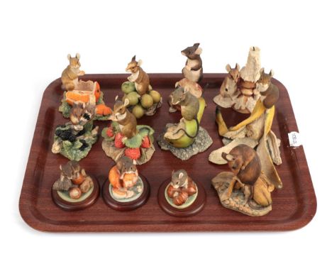 Border Fine Arts Mice by Ray Ayres comprising: 'Mouse on Candlestick', model No. 024, 'Mouse on Apple Core', model No. 017, '