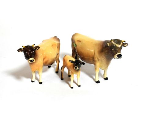 Beswick Cattle Comprising: Jersey Bull Ch. ''Dunsley Coy Boy'', model No. 1422, Jersey Cow Ch. ''Newton Tinkle'', model No. 1