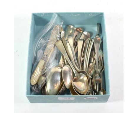 An assortment of silver flatware, including: four tablespoons, each London, one 1809, three 1845; a table-fork, London, 1819l