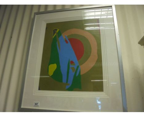 20th Century studio framed lithograph abstract design in vivid hues signed on verso 