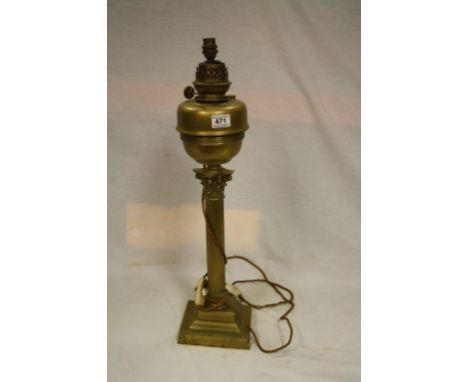 Brass Oil Lamp with Corinthian Column Support (converted to electric), 68cms high