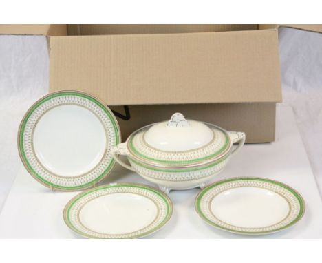 J &amp; G Meakin Part ' Westminster ' Dinner Service with Green and Gold Coloured Rims including Two Lidded Tureens and Vario