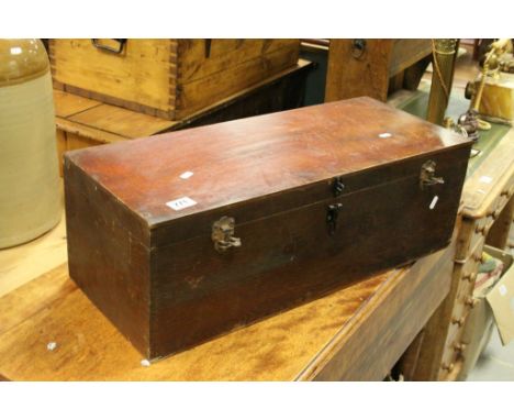 Vintage Stained Wooden Tool Box with Fitted Interior, 69cms long x 23cms high
