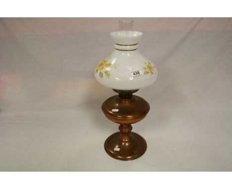 Copper Oil Lamp with Opaque Glass Shade decorated with flowers