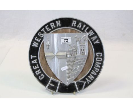 Vintage Cast Aluminium circular Coat of Arms Plaque for "Great Western Railway Company" with Black &amp; Copper painted detai