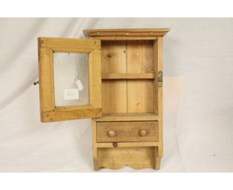 Small Vintage Pine Hanging Cabinet with Glazed Door and Single Drawer, 38cms high x 22cms wide