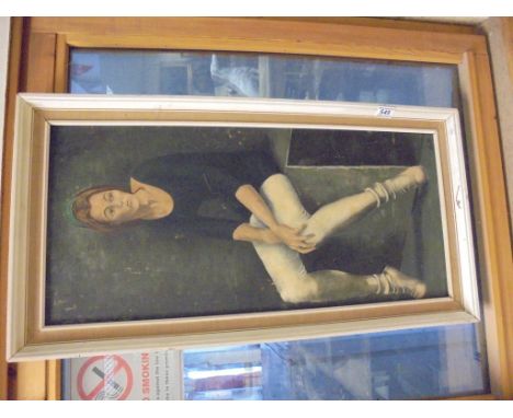 Oil on board of a portrait of a Ballerina at rest, signed