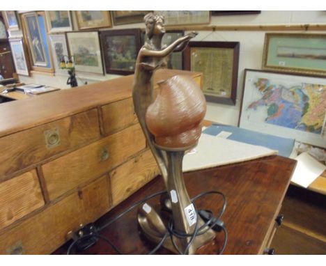 Art Nouveau Style Table Lamp in the form of a Madien stood by a Flower