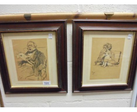 Cecil Aldin circa 1902 of a Pair of Humorous Dog Cartoon prints 