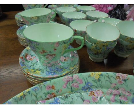 Shelley ' Melody ' Chintz Part Tea Set comprising 8 Tea Cups (2 without gold rims), 6 Tea Cups, 6 Tea Plates, Milk Jug and Su