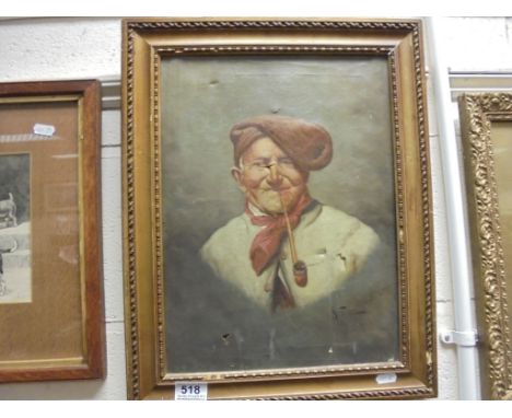 Continental Oil on Canvas Portrait of an Elderly Man smoking pipe signed K Tito