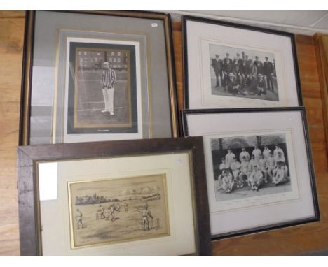 Cricket Interest, a set of four antique cricket prints to include England and Australia teams portrait of Pelham Warner and A