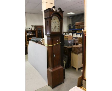 19th century 8 Day Oak Longcase Clock, the painted face with seconds dial (hands missing) and date aperture, marked D Lloyd P