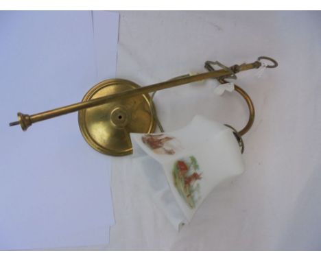 Early 20th century Brass Adjustable Table Lamp with Opaque Glass Shade decorated with Windmills