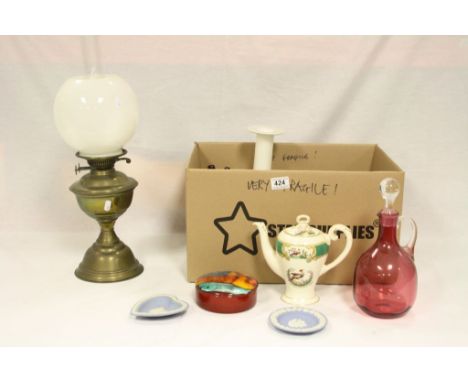 Mixed Lot including Poole Pottery Vase, Wedgwood Jasperware, Cranberry Glass Claret Jug and other Glass Ware, part Myott Coff