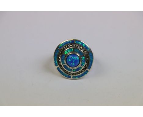 Silver and Blue Opal Art Deco Style Ring