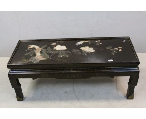 Vintage Oriental Lacquered Low Table with inset Flowers and Birds
