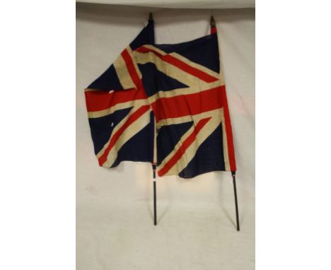 Two Vintage Union Jack Flags on Pole, 103cms x 65cms
