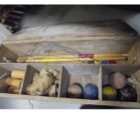 Vintage Wooden Croquet Set in a Fitted Wooden Crate with Rope Handles