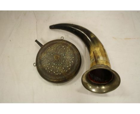 Vintage Hunting Horn and a Persian Powder or Short Flask