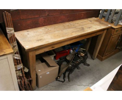 Pine Console / Serving Table raised on square legs, 152cms long x 41cms wide x 78cms high