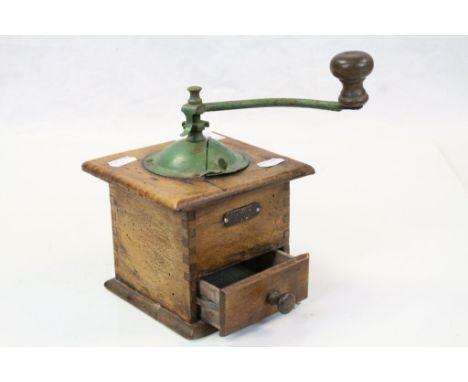 Vintage Wooden Coffee Grinder with Metal Handle
