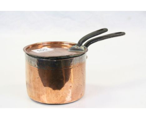 Vintage ' Harrods of London ' Copper Saucepan with Iron Handle, stamped ' Harrod's Stores Limited, London ' together with a C