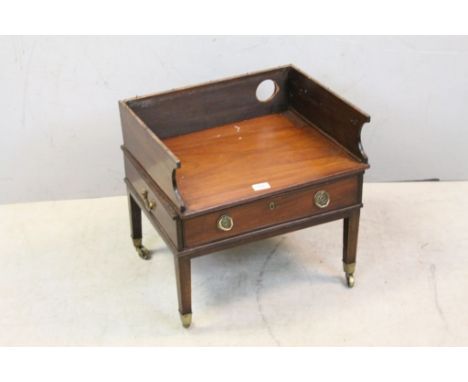 19th century Mahogany Low Table / Stool with Shelf and Drawer Below raised on square taperig legs with castors, 49cms high x 