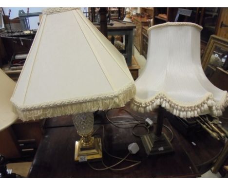 Brass Corinthian Column Table Lamp together with a Glass and Gilt Table Lamp in the form of a Pineapple, both with shades