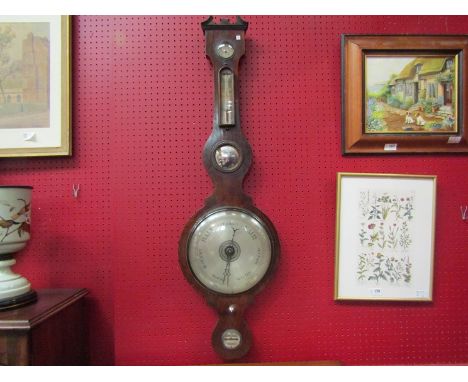 A Victorian rosewood five-dial 10" wheel barometer a/f
