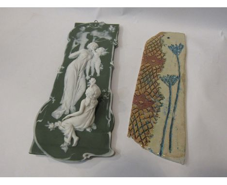 An early 20th Century French green and white bisque porcelain 3D wall plaque of maidens in the Art Nouveau style and a modern
