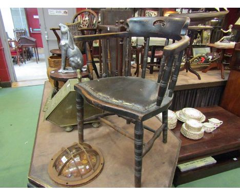 An Edwardian oak and ash captains desk chair with ring turned decoration, 75cm tall    