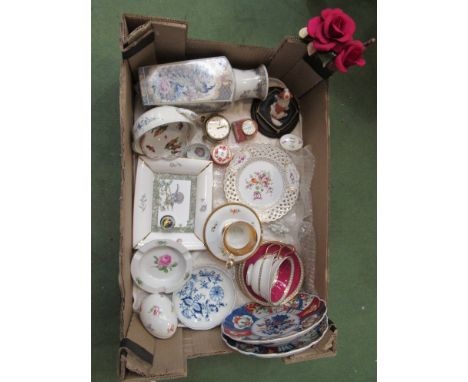 A box of miscellaneous ceramics including Meissen teapot and saucer and oriental plates etc