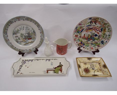 Six pieces of china including Royal Worcester Oriental plate and Villeroy &amp; Boch jug and Art Nouveau platter