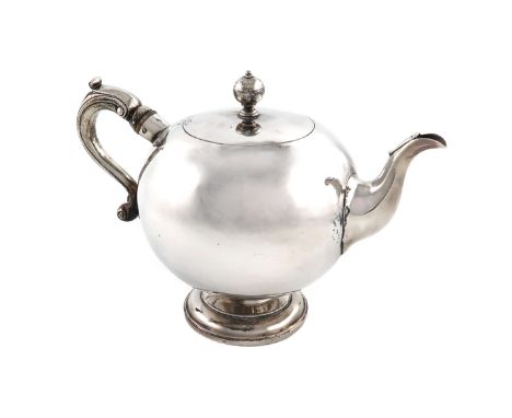 λA George IV Scottish silver teapot, possibly by Franklin and Sons, Edinburgh 1828, of large circular bullet form, the flush-